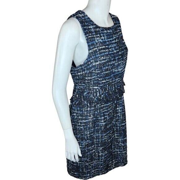 Julie Brown NYC Sleeveless Dress Lori Blue Oxford Tweed Fringe Metallic Size 8 - Picture 9 of 14